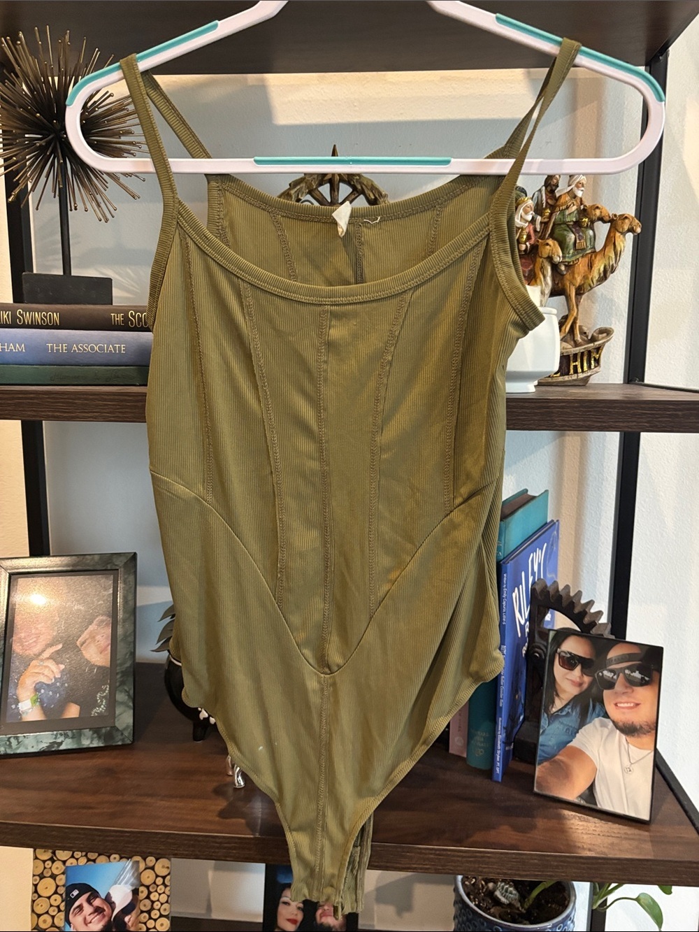 Intimately Free People Olive Green Seam-Detail Ribbed Bodysuit Size Medium